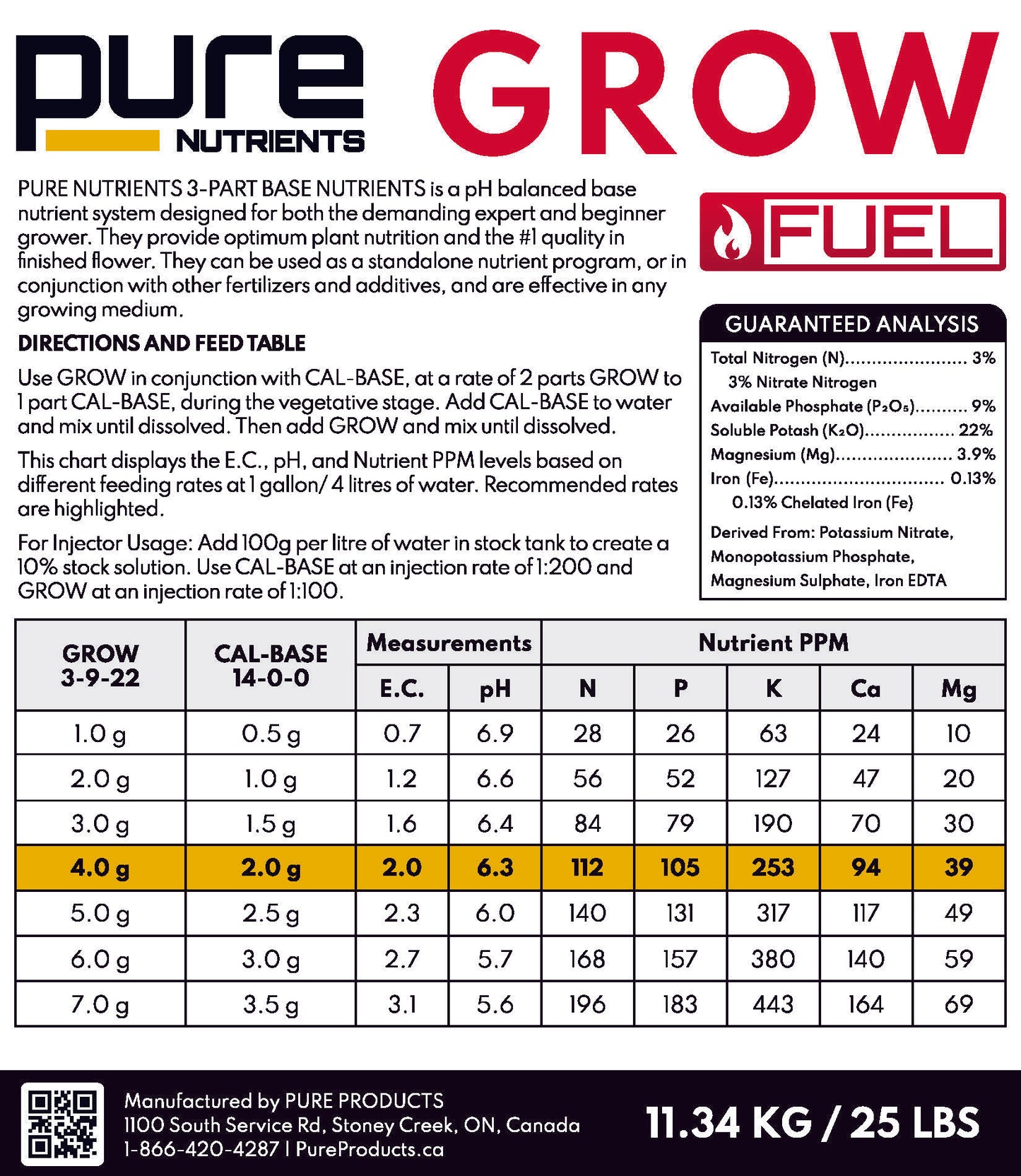 PURE FUEL Pro Line - GROW Formula 25LB